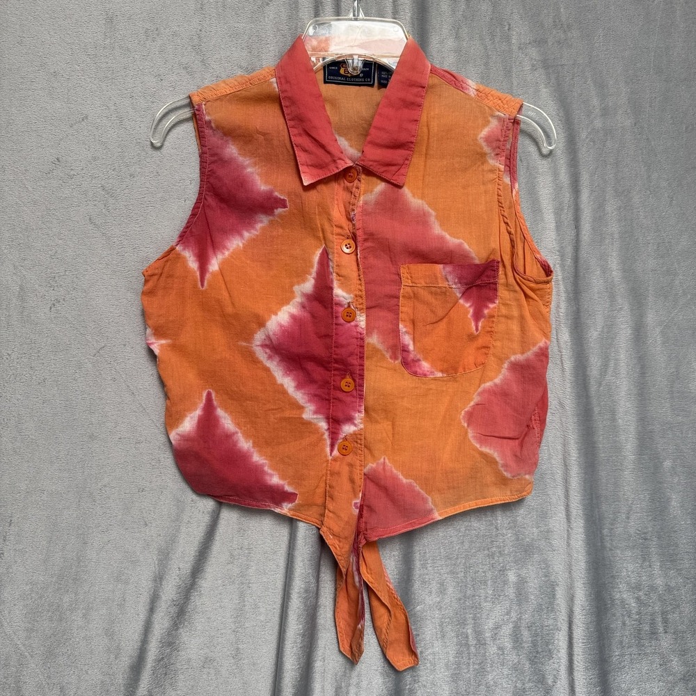 Route 66 Shirt Womens Large Orange Red Tie‎ Dye Sleeveless Button Front Tie Top